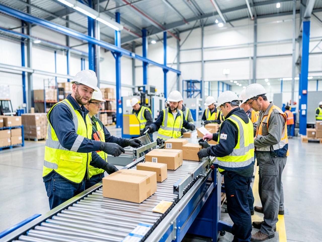 General Cargo warehouse team scanning parcels on a conveyor